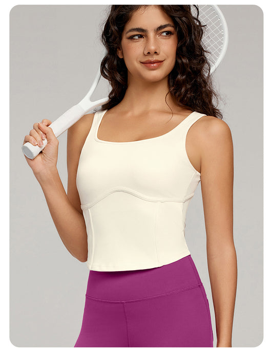 Sexy Beauty Back Yoga Vest Top with Chest Pad Waist Slimming Workout Top Anti-Pilling Sports Vest