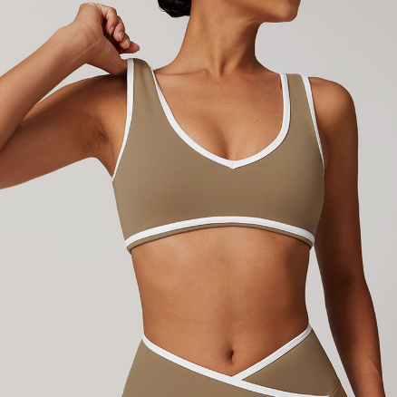 Contrast Color Wide Shoulder Strap Sports Underwear Shockproof Women One Piece Yoga Bra Outdoor Workout Clothes