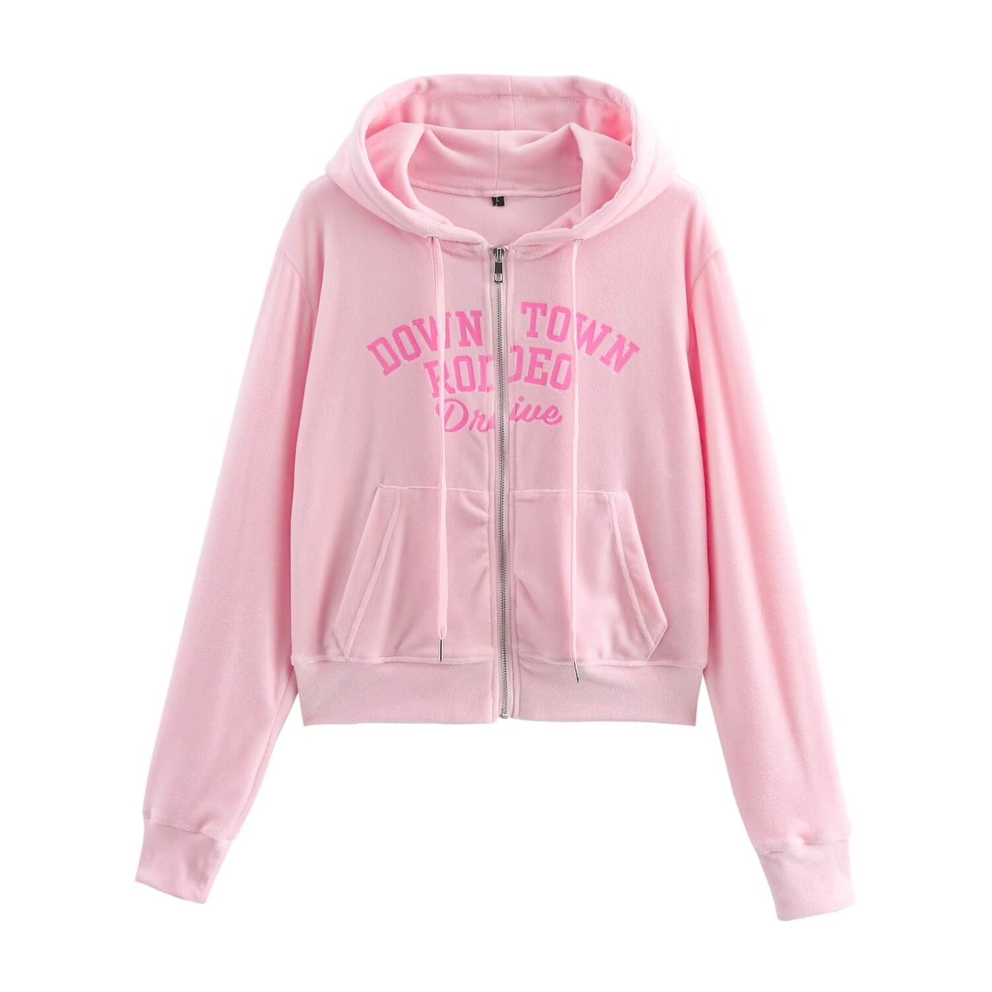 Letter Graphic Print Hooded Velvet Jacket Bootcut Pants Casual Sports Set