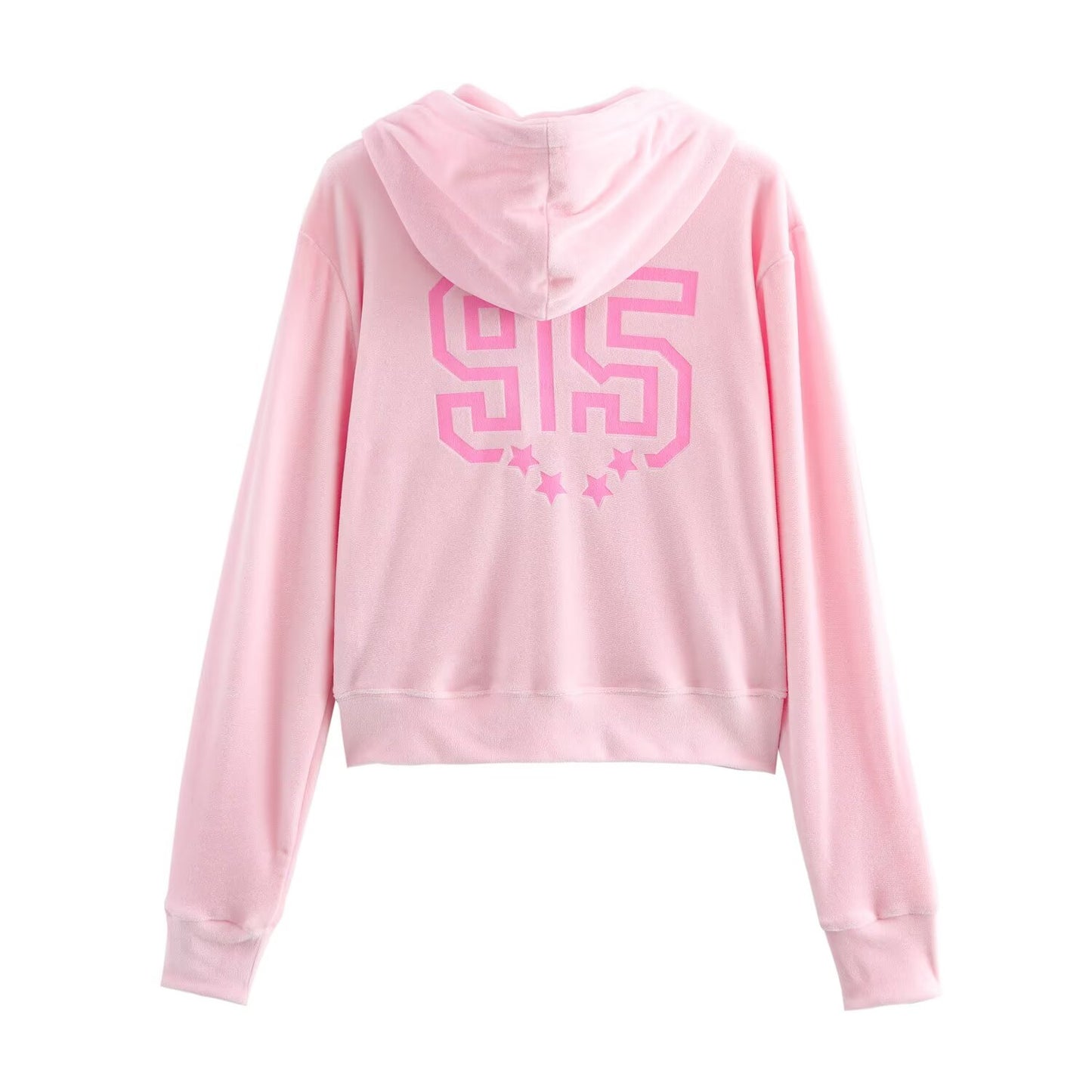 Letter Graphic Print Hooded Velvet Jacket Bootcut Pants Casual Sports Set