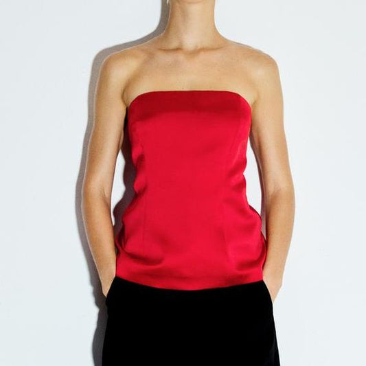 Women Clothing Silk Satin Texture Tube Top Spring Summer Sexy off the Shoulder Slim Fit Short Vest
