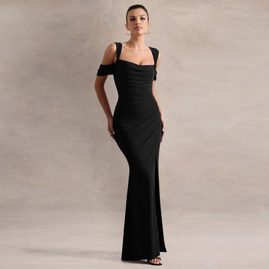 Sexy Suspenders Slit Formal Dress Dress Women Elegant Slim Fit Dress