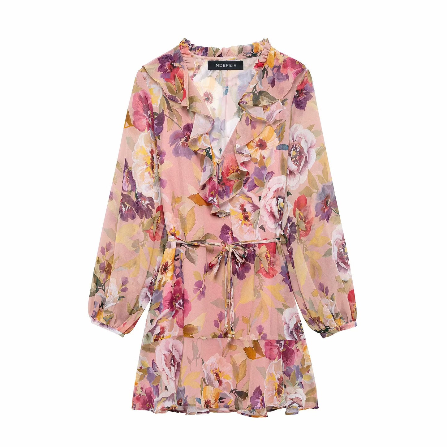 Spring Women Clothing Printing Laminated Decoration Mini Dress