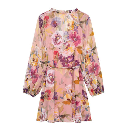 Spring Women Clothing Printing Laminated Decoration Mini Dress