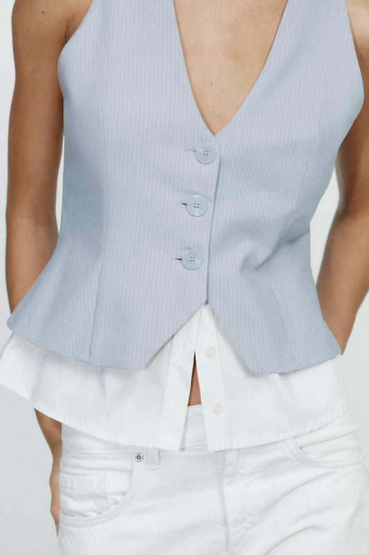Spring Women Clothes Striped Patchwork Top Vest