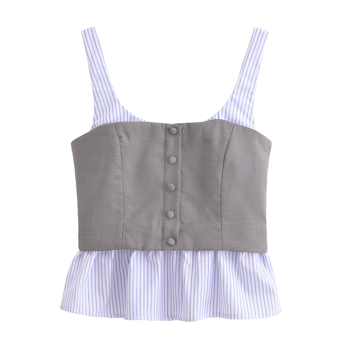 Women Clothing Slim Poplin Patchwork Stripes Strap Top