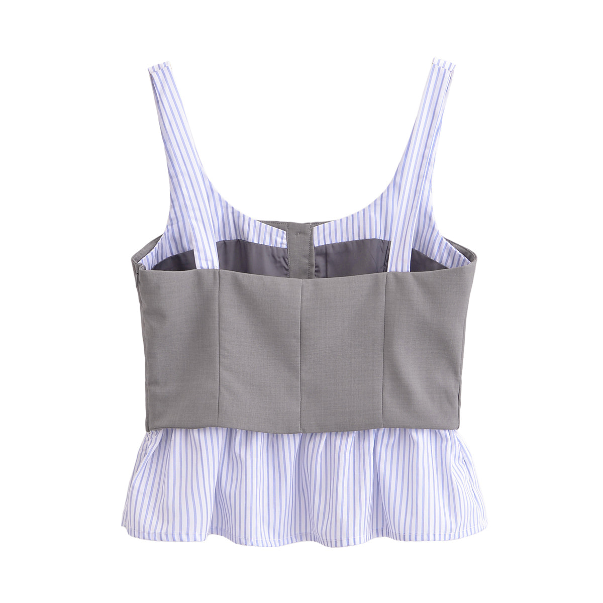 Women Clothing Slim Poplin Patchwork Stripes Strap Top
