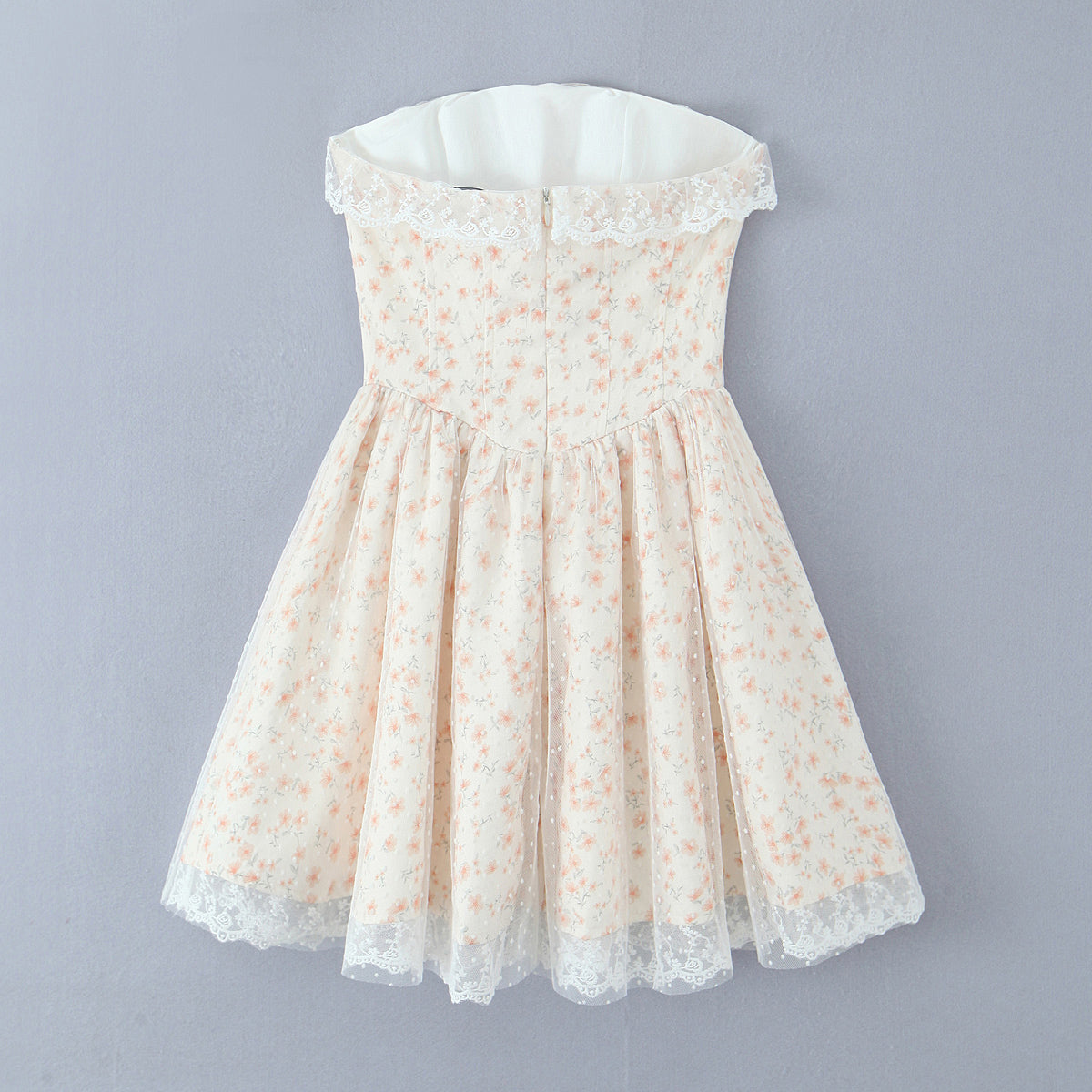 Puffy Slim Fit Tube Top Dress Floral Lace up Waist Controlled Picture Color