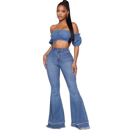 Women Jeans Tassel Slimming Flared Trousers Women Pants Sets