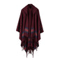 Ladies Thick Color Stripes Cashmere Jacquard Shawl Can Be Worn to Keep Warm Lengthened Hoodie Cloak