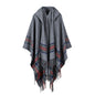 Ladies Thick Color Stripes Cashmere Jacquard Shawl Can Be Worn to Keep Warm Lengthened Hoodie Cloak