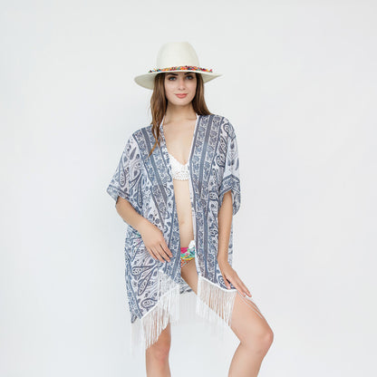 Dark Paisley Travel Sun Proof All Matching Cardigan Beach Cover Up
