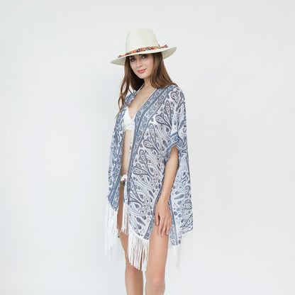 Dark Paisley Travel Sun Proof All Matching Cardigan Beach Cover Up