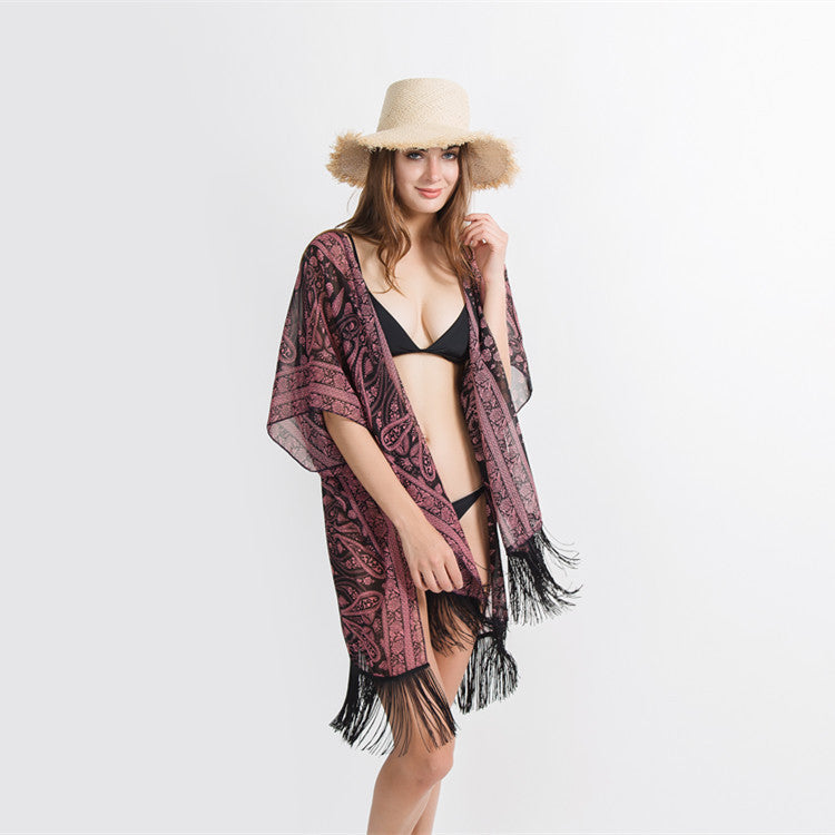 Dark Paisley Travel Sun Proof All Matching Cardigan Beach Cover Up