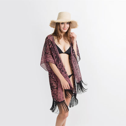 Dark Paisley Travel Sun Proof All Matching Cardigan Beach Cover Up