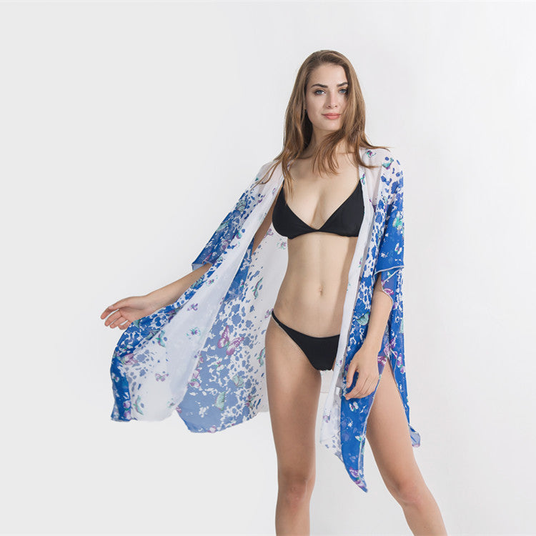 Small Butterfly Pattern Beach Swimming Bikini Cardigan