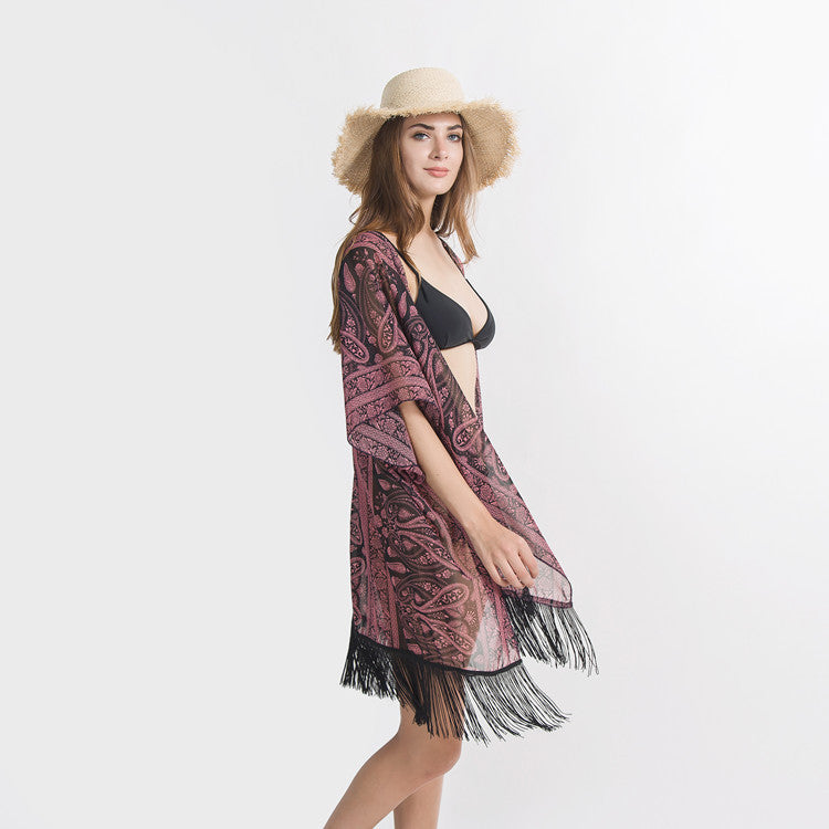 Dark Paisley Travel Sun Proof All Matching Cardigan Beach Cover Up
