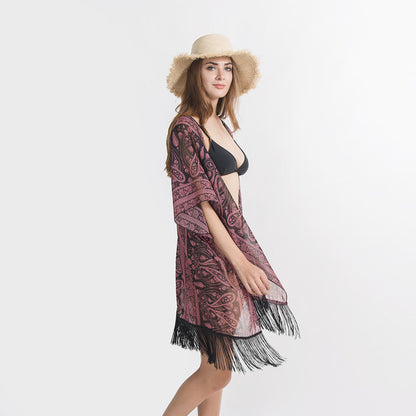 Dark Paisley Travel Sun Proof All Matching Cardigan Beach Cover Up