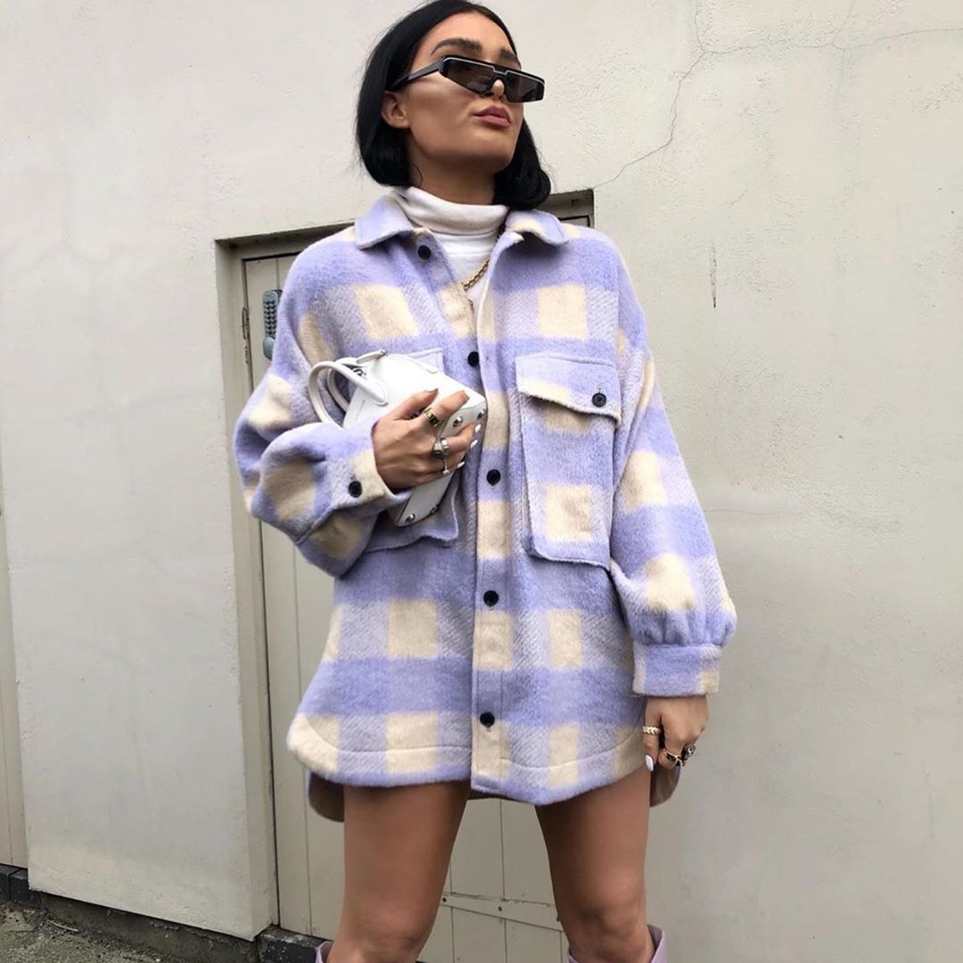 Women Clothing Spring Single-Sided Wool Plaid Coat