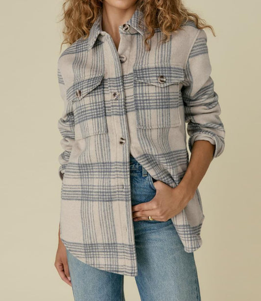 Autumn Retro Loose Wool Blended Plaid Woolen Shacket Women