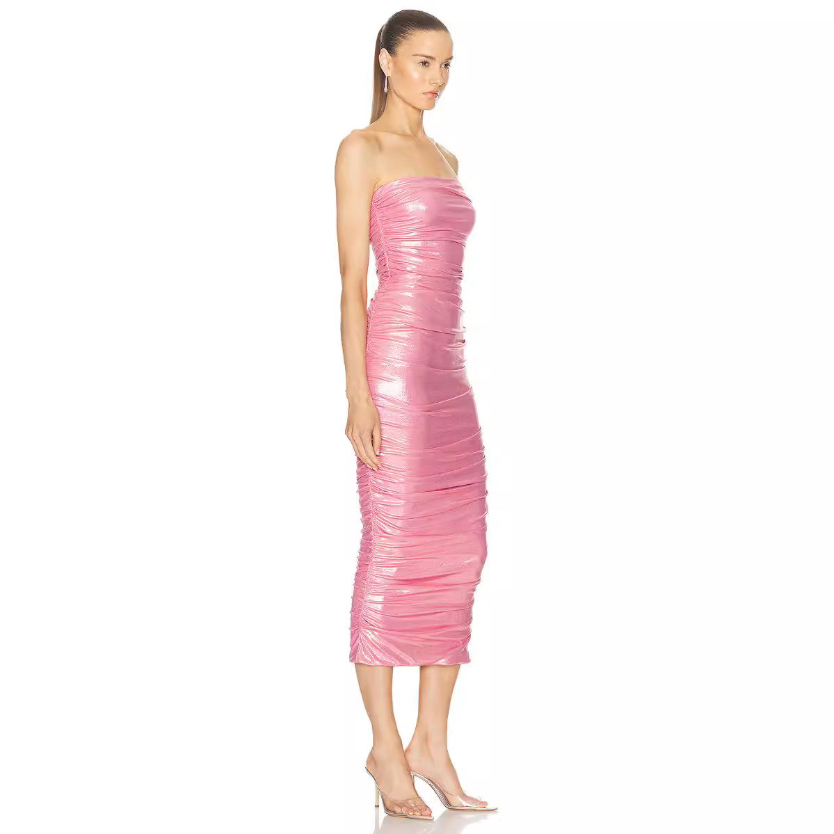 Fluorescent Dress Sexy Party Tube Top Pleated Dress Women Clothing