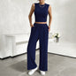 Women Clothing Spring Summer Casual round Neck Sleeveless Top Trousers Two Piece Set