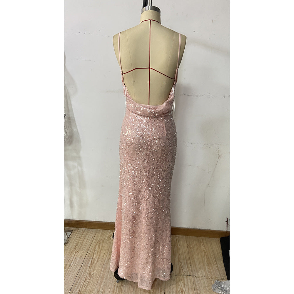 Spring Summer Women Clothing Light Luxury High Grade Dress Sequined Hip Toast Dress Evening Dress