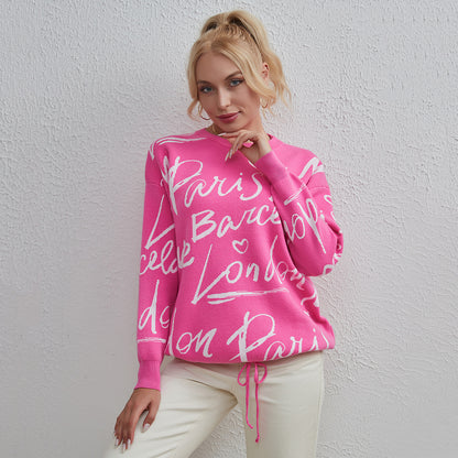 Women Clothing Letter Graphic Bandage Street Fashionable Knitted Sweater Women