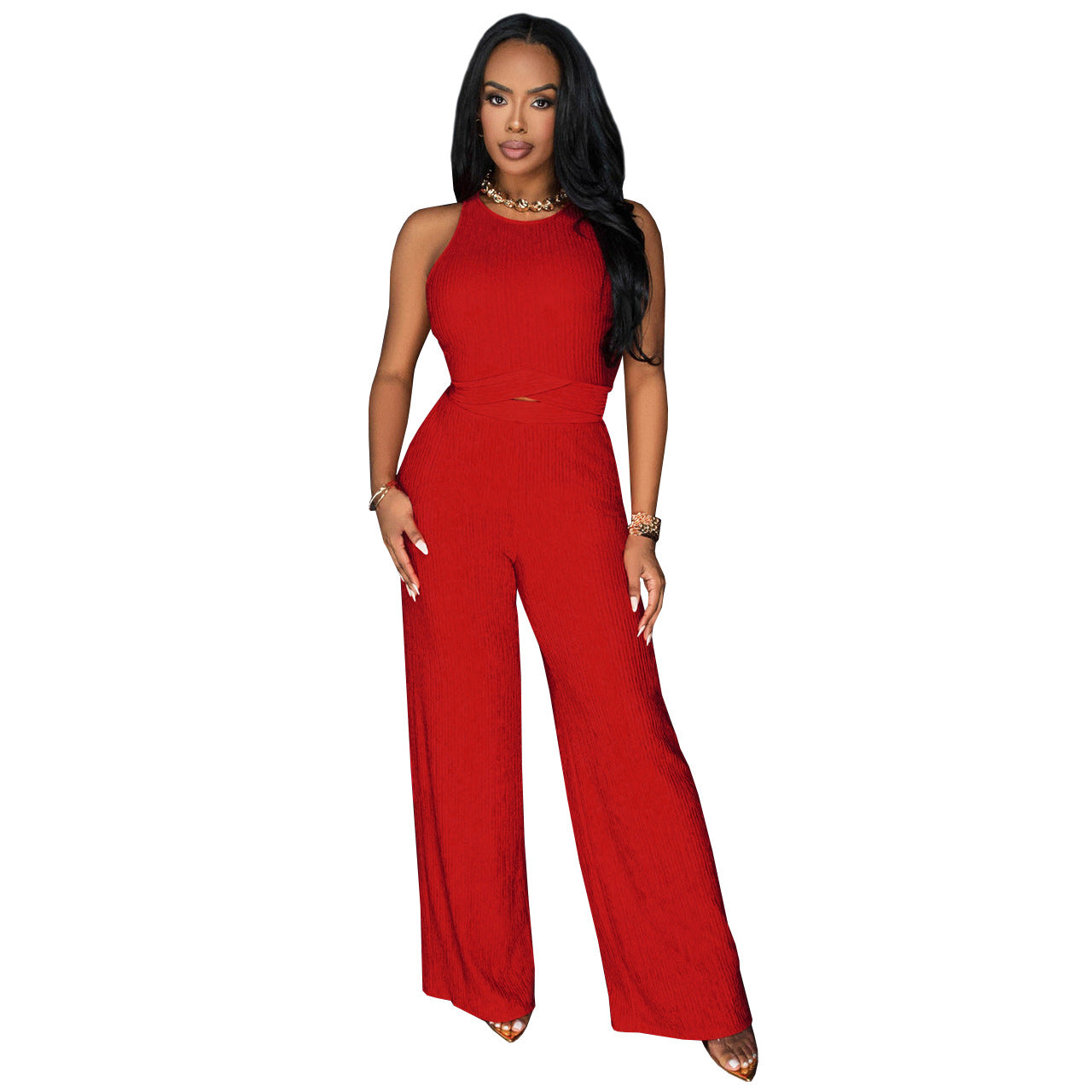 Women Clothing Women Clothing Women Clothing Short Lace Up Wide Leg Pants Sexy Two Piece Suit