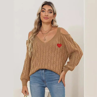 Women Bottoming Shirt Women Clothing Autumn Winter Coat Deep V Plunge Sexy off the Shoulder Loose Pullover Women