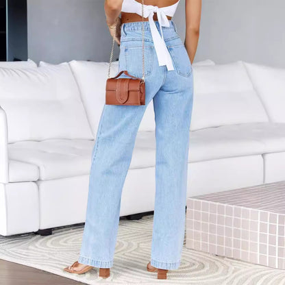 Jeans Women Stretchy Wide Leg Denim Trousers Wash Jeans