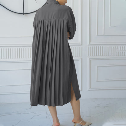 Spring Autumn Loose Overknee Dress Women Casual Large Version Back Pleated Long Shirt Dress