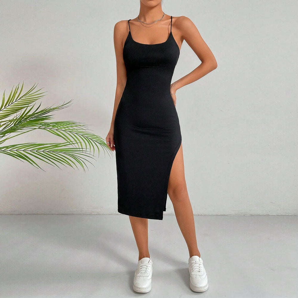 Women Clothing Sexy Backless Slit Slim Fit Sheath Sleeveless Cami Dress