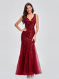 Evening Dress V neck Tulle Embroidered Sequ Sexy Mermaid Prom Dress Women Formal Dress