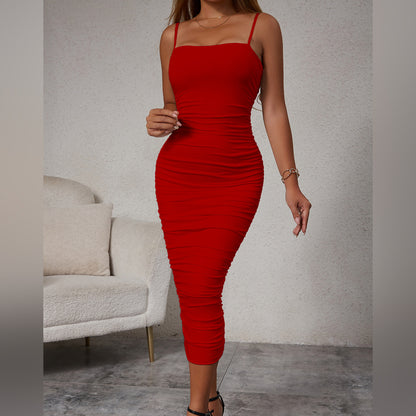 Women Wear Long Sling Pleated Dress