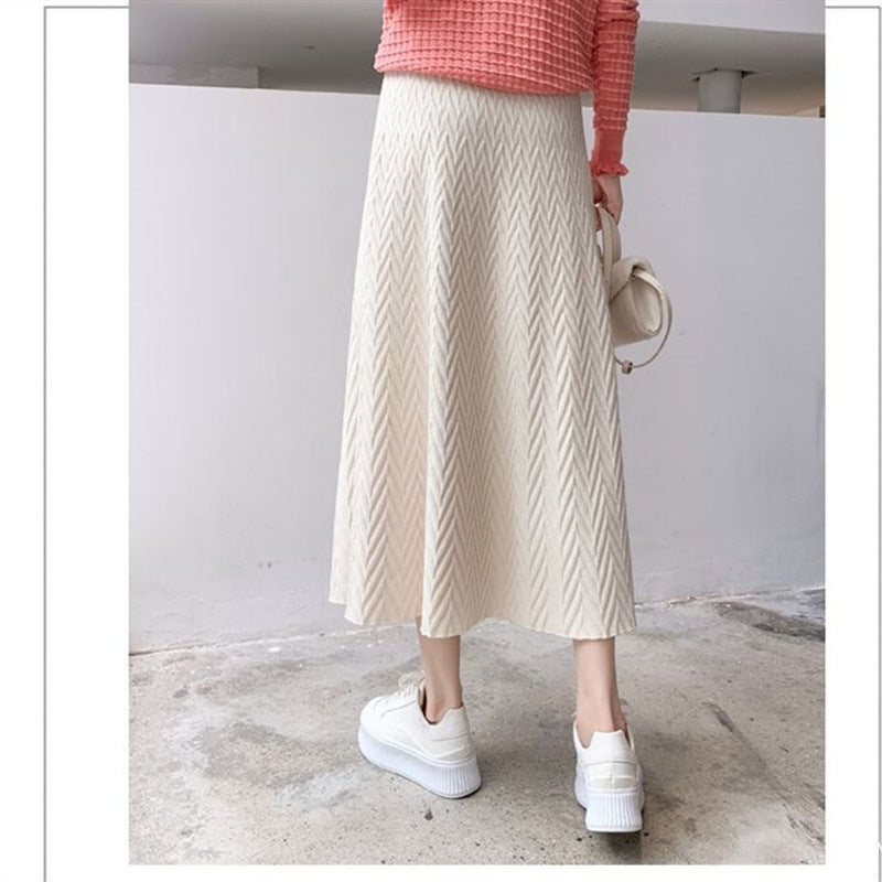 Knitted Skirt Autumn Winter Korean High Waist Knit Large Swing Skirt Women A line Skirt