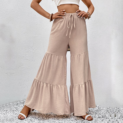 Summer Casual Elasticated Pants High Waist Stitching Bell Bottom Pants Women