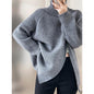 Gray Double Headed Zipper Turtleneck Laid Back Sweater Coat Autumn Winter Loose Sweater