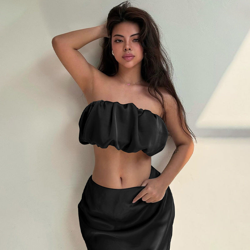 Women Clothing Summer Classic Horizontal Bra Top Slim Skirt Set