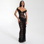 Women Clothing Summer Lace off Shoulder Jumpsuit High Waist Dress See through Set