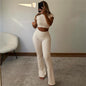 Spring Sexy Slim Fit Crop Top Short Sleeve T shirt High Waist Tight Casual Trousers Set