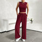 Women Clothing Spring Summer Casual round Neck Sleeveless Top Trousers Two Piece Set