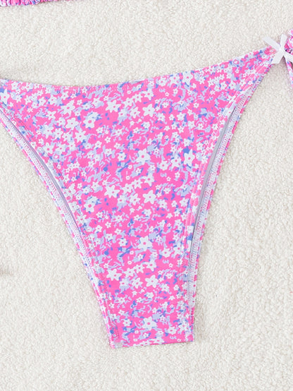 Bikini Floral Bow Lace up Sexy Bikini Swimsuit Swimwear Women