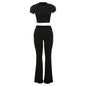 Spring Sexy Slim Fit Crop Top Short Sleeve T shirt High Waist Tight Casual Trousers Set