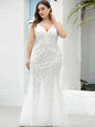 Evening Dress V neck Tulle Embroidered Sequ Sexy Mermaid Prom Dress Women Formal Dress