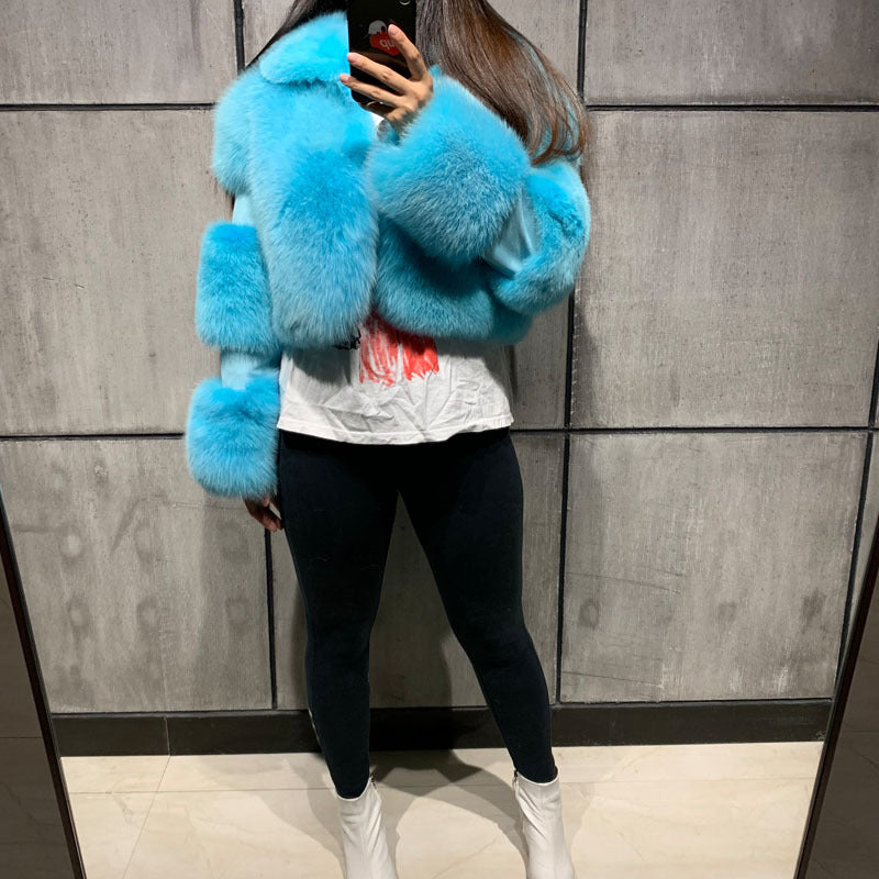 Haining Fur Coat Women Clothing Faux Fur Women Coat Collared Patchwork Artificial Fur