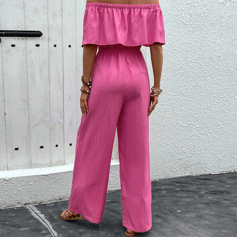 Summer Wide Leg Pants Off Shoulder Solid Color Trousers Jumpsuit