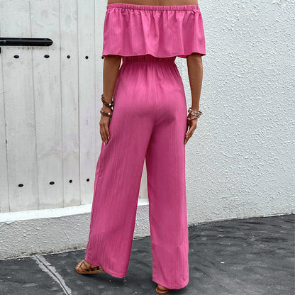 Summer Wide Leg Pants Off Shoulder Solid Color Trousers Jumpsuit