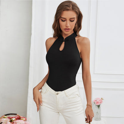 Women Clothing Sexy Half Turtleneck Sleeveless T shirt Slim Chinese Vest Top