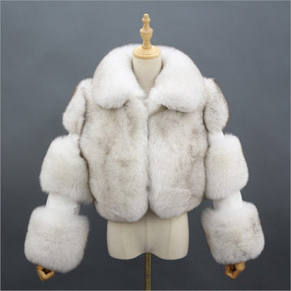 Haining Fur Coat Women Clothing Faux Fur Women Coat Collared Patchwork Artificial Fur